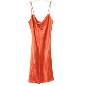 bebe Dress M Satin ORANGE Slip Mini Spaghetti Strap Cowl Neck Made USA y2k